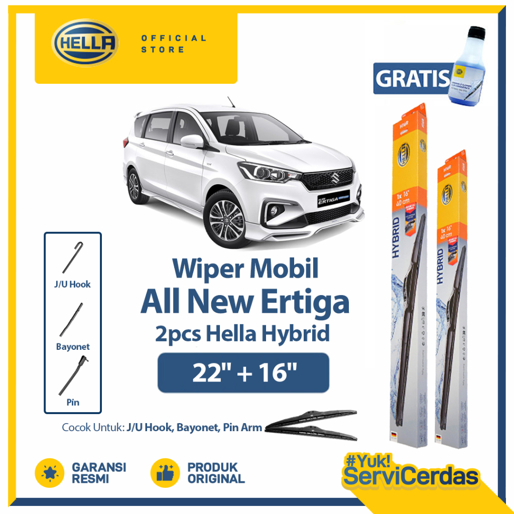 Wiper Mobil SUZUKI All New Ertiga 2019 - ON 22” + 16” (2pcs) - HELLA Hybrid