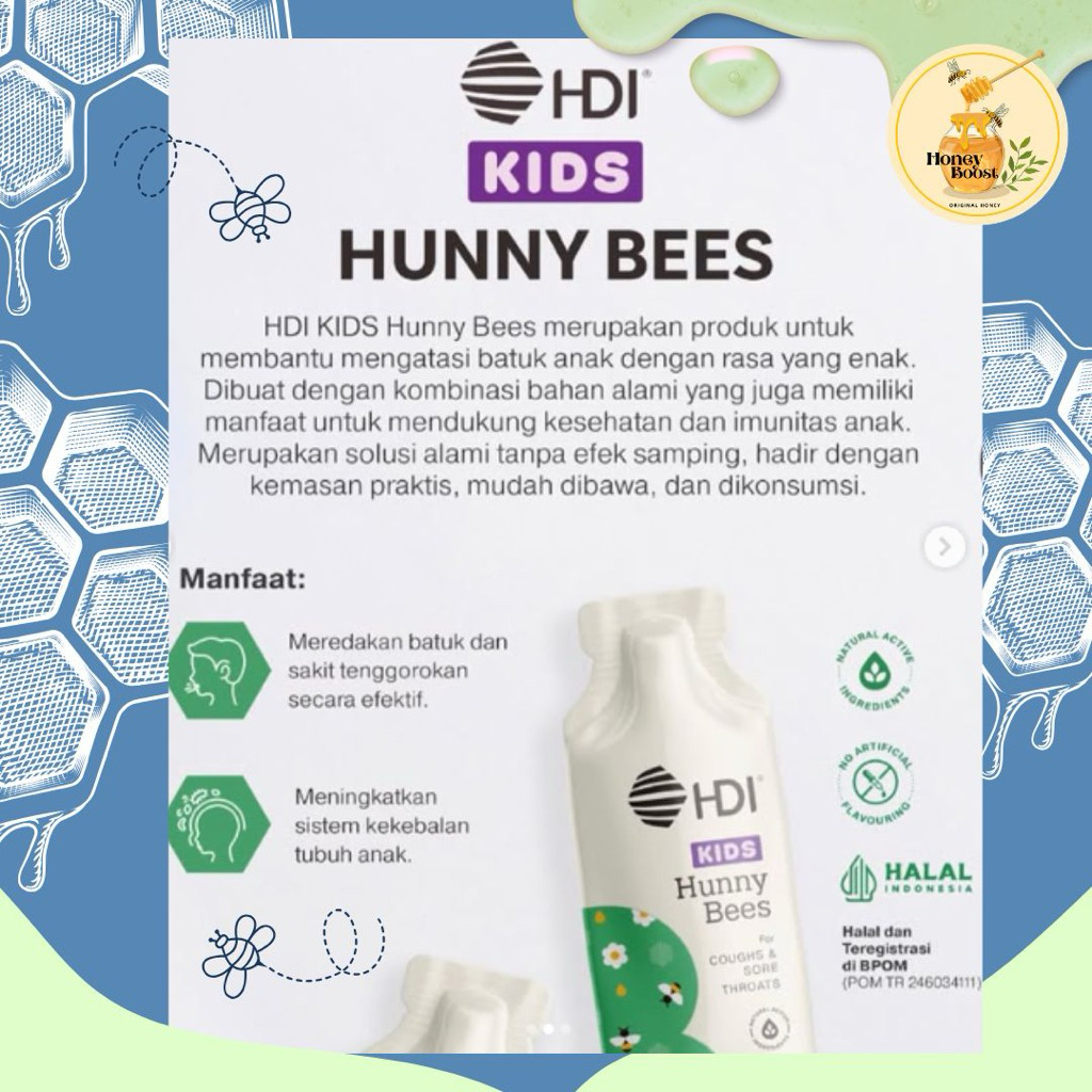 HDI KIDS Hunny Bees obat batuk anak herbal / kids 3 / honey bee pollens 2027