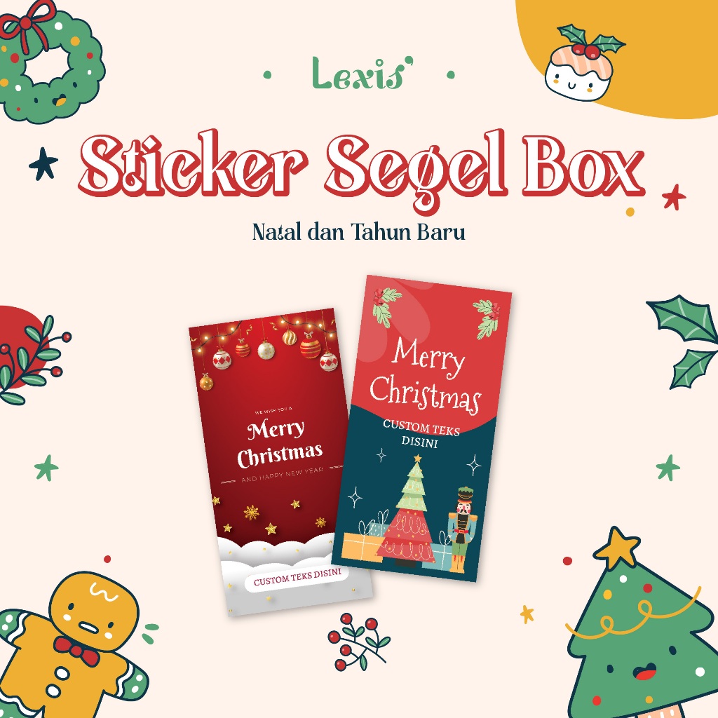 Sticker Segel Box Natal Tahun Baru Merry Christmas Happy New Year/Cetak Sticker Segel Box Christmas