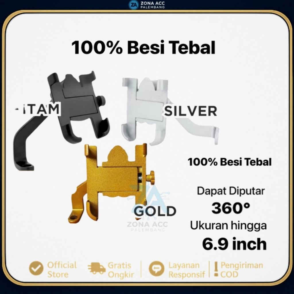 Holder HP Motor Spion Full Besi – Anti Getar, Super Kuat, Universal