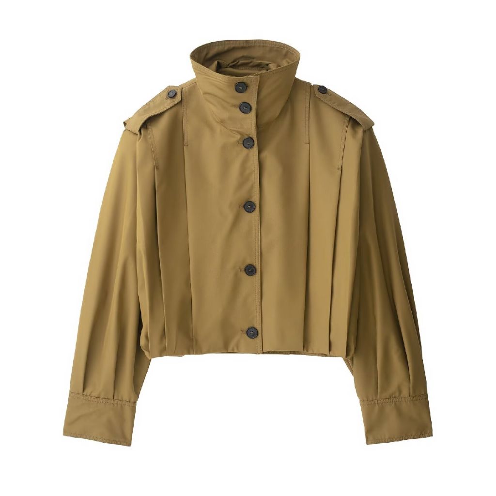 READY STOCK  Khaki Pleated High Neck Jacket
