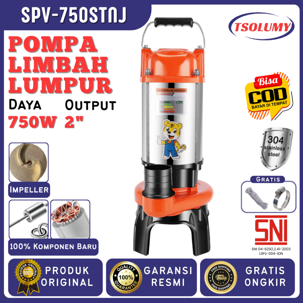 Tsolumy Pompa Celup SPV- 750 ST & SPV- 750 STNJ Pompa Limbah Padat Pompa Celup Pompa Industri Pabrik
