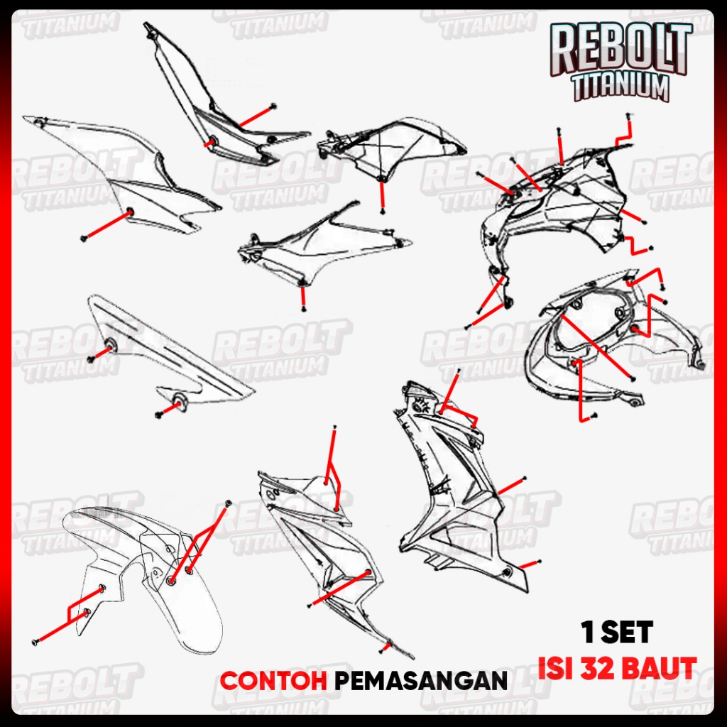 Baut Probolt Titanium Full Set Body Ninja 250 Karbu Grade 5 REBOLT Titanium