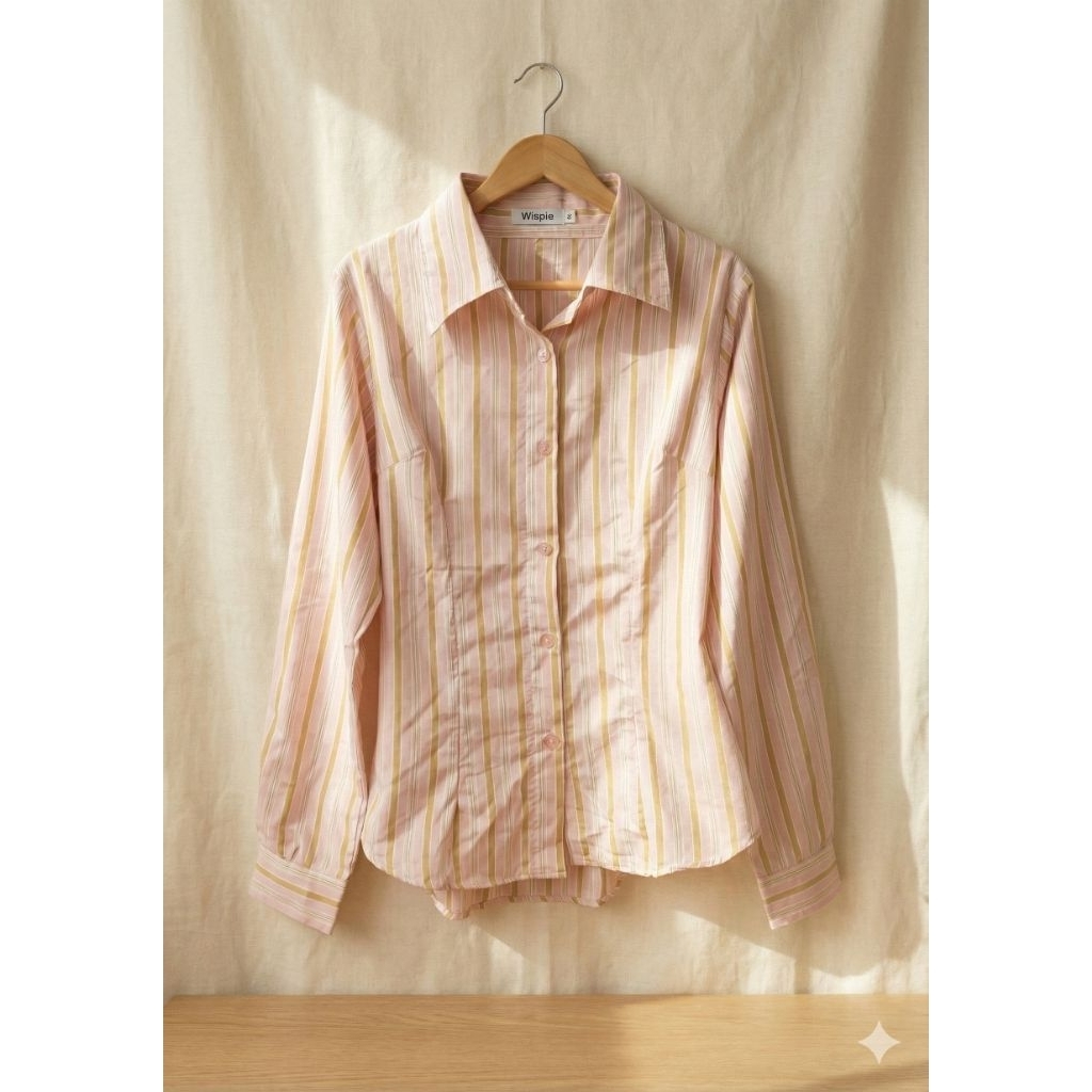 Atasan Kemeja Salur Wispie Original Warna Peach / Boss Pink Wanita
