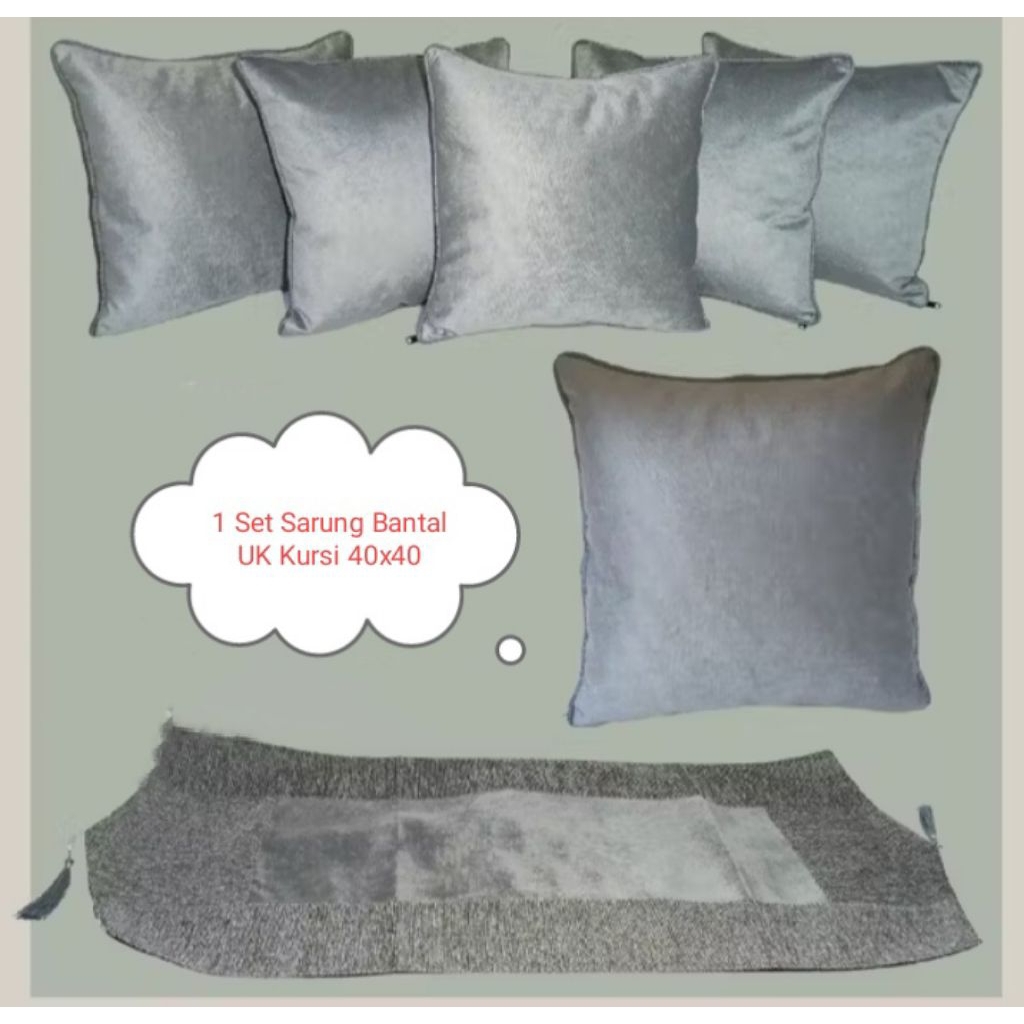 1 Set Sarung Bantal Kursi Isi 5 Sarung Dan 1 Taplak Meja UK 40x40