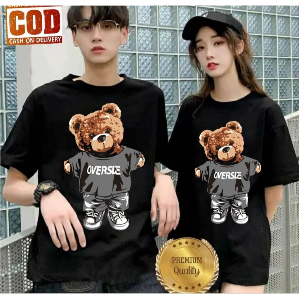 kaos coupel paket isi 2 pcs gambar boneka teddy bear kaos dewasa pria wanita
