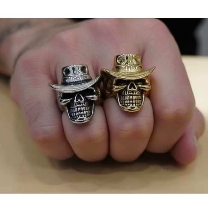 Cincin Titanium Pria Skull Ring Coboy Pria Macho