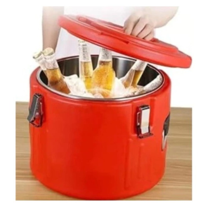 Ice Bucket Three Walled Kapasitas Besar/ Tong Merah Tahan Dingin Dan Panas/ Termos Air Stainless Ste