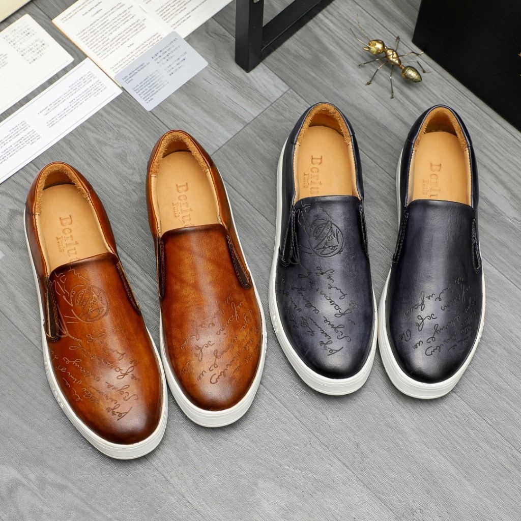 Slip on sneaker cowok shoes top sepatu pria P1SHOES mirror berluti