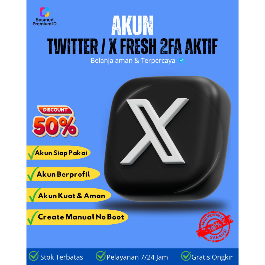 Akun Twitter / X Fresh 2fa Aktif Bergaransi Log in | Sosmed Premium ID
