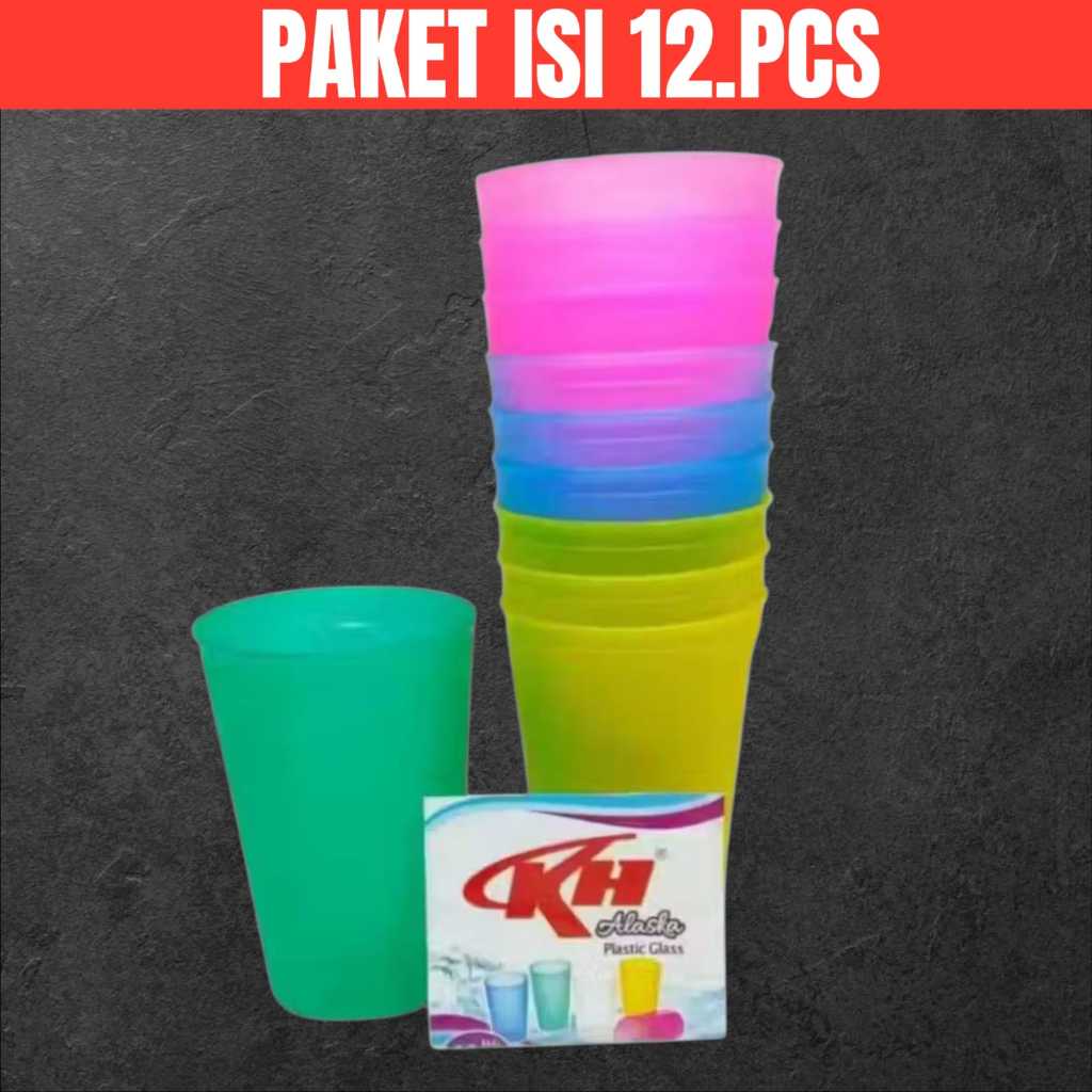 1 Lusin Gelas Plastik KH Bening Tahan Panas