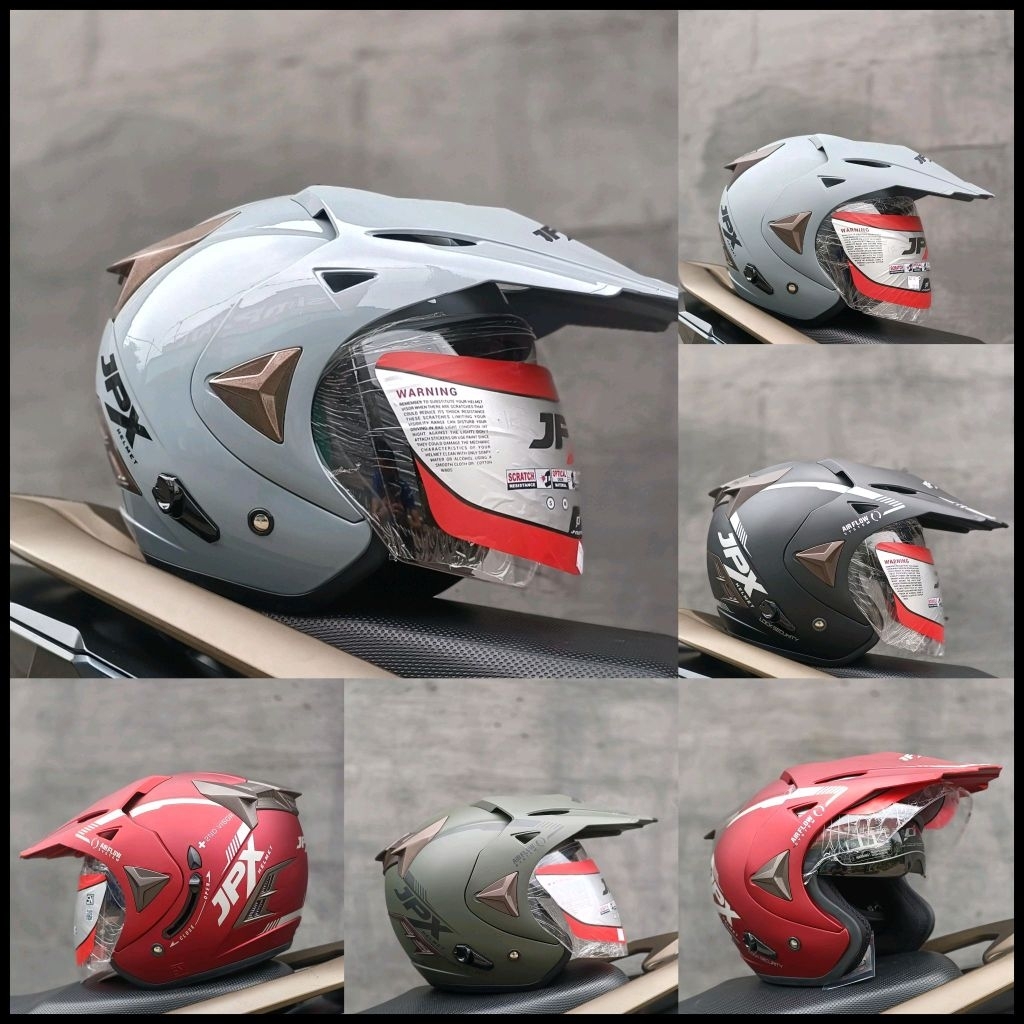 HELM JPX SEMI TRAIL SUPERMOTO SOLID BLACK DOP, DOBLE VISOR, SLOT ANTI MALING, ORIGINAL