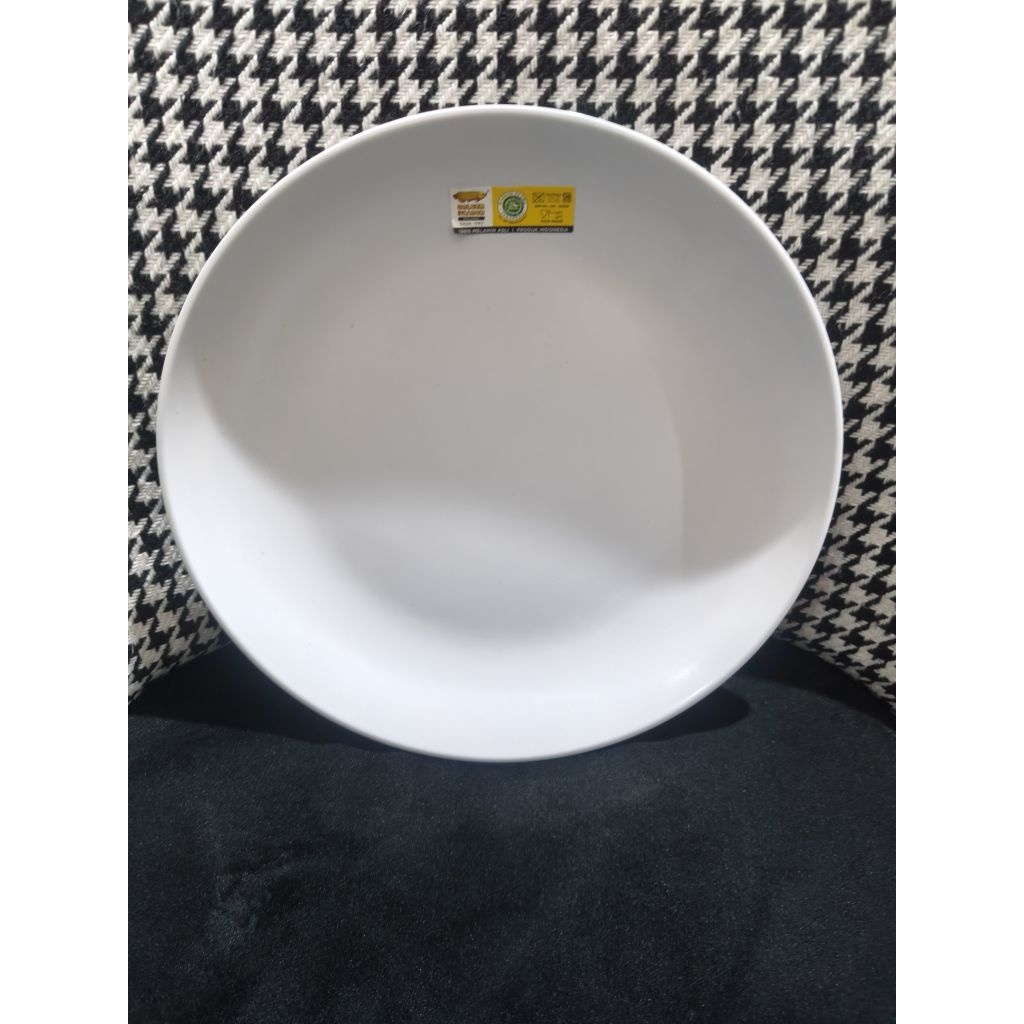Piring makan melamin ceper 8inch golden dragon putih P1009 Putih