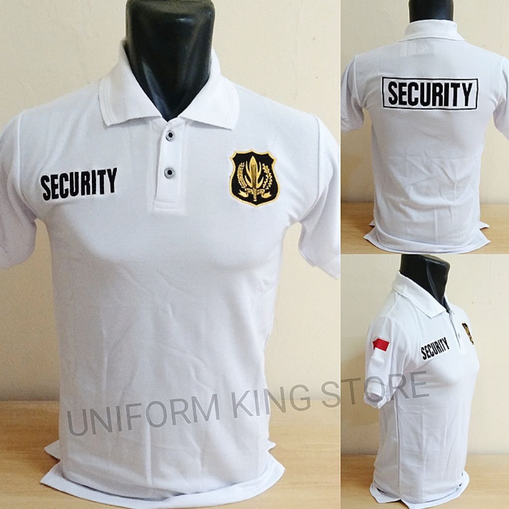 KAOS SECURITY PUTIH LOGO KUNING FULL BORDIR - KAOS KERAH SECURITY PUTIH LOGO KUNING BORDIR - KAOS SE