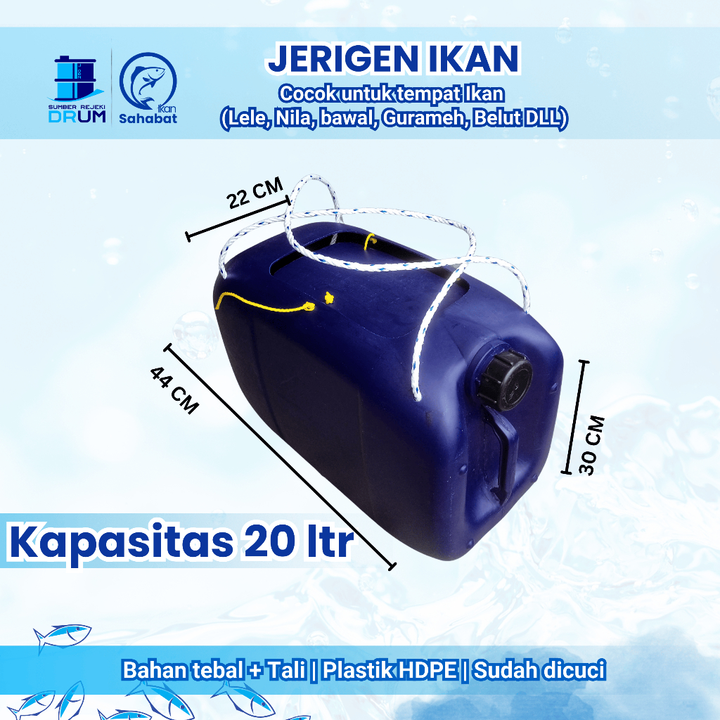Jerigen Ikan 20L tebal dan kuat (Wadah Ikan Hidup / Lele / Nila / Gurame / bawal / belut / ikan hias