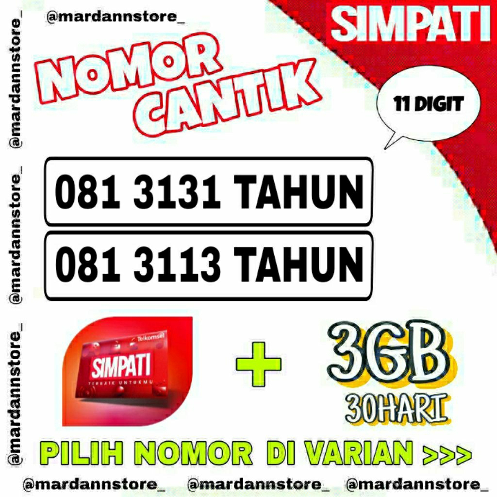 NOMOR CANTIK SIMPATI 11 DIGIT SERI TAHUN LAHIR KUOTA 3GB