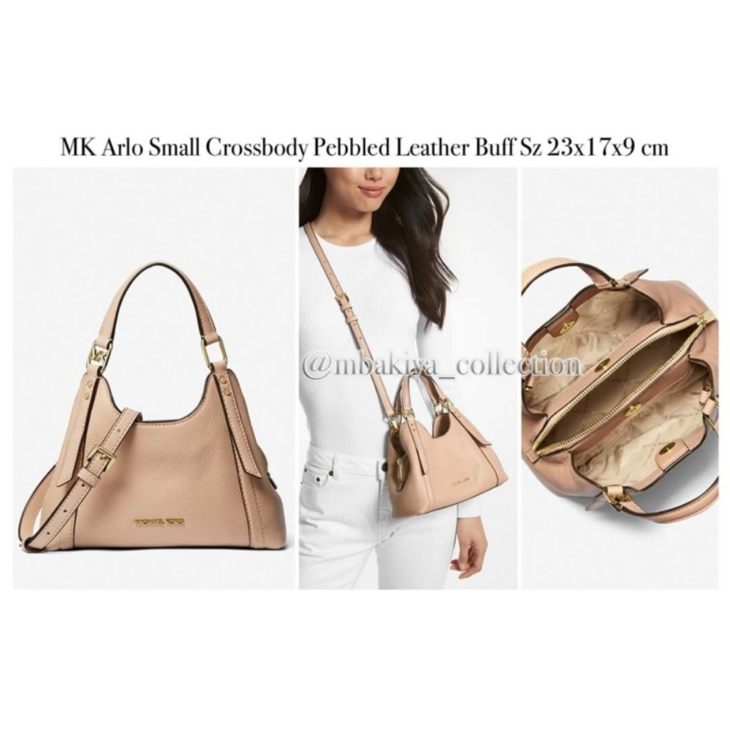 MK Arlo Small Crossbody Pebbled Leather Buff