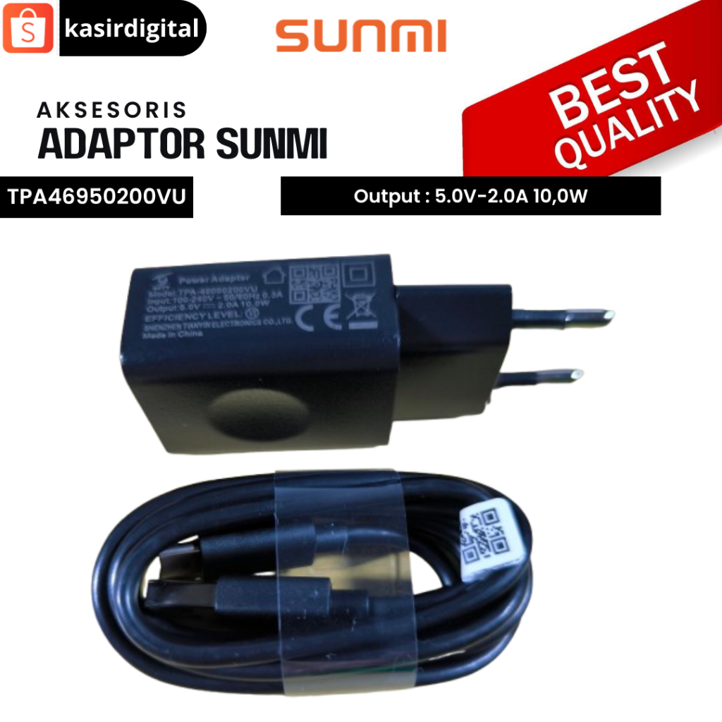 Sunmi Travel Charger Adaptor Type C TPA46950200VU untuk Mesin Kasir Sunmi Output 5.0V-2.0A 10,0W