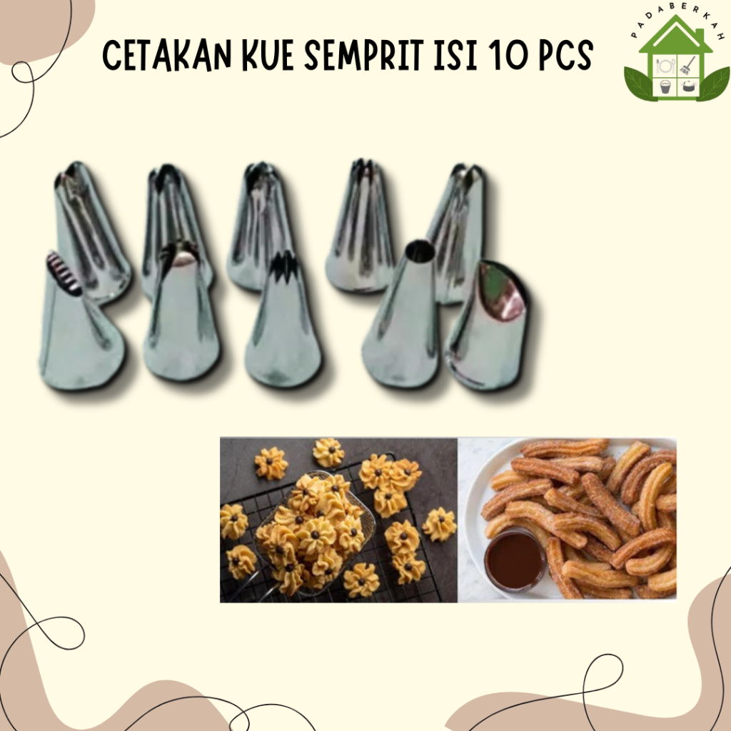 Cetakan Kue Sumprit Semprit Dekorasi Kue 10 PCS Cetakan Kue Kering Alat Penghias Kue Spuit Kue