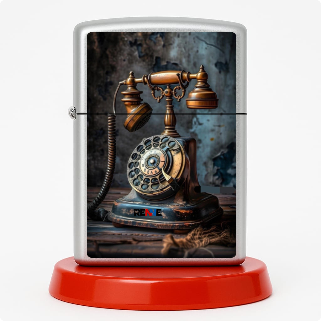 RENNE Korek Api Motif Telepon Putar Retro Jadul Antik Minyak Batu Sumbu Elegan Bahan Metal