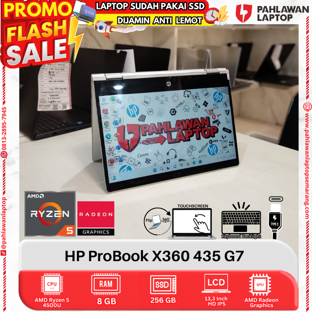 LAPTOP HP ProBook 435 G7 AMD Ryzen 5 RAM 8GB SSD 256GB FLIP TOUCHSCREEN