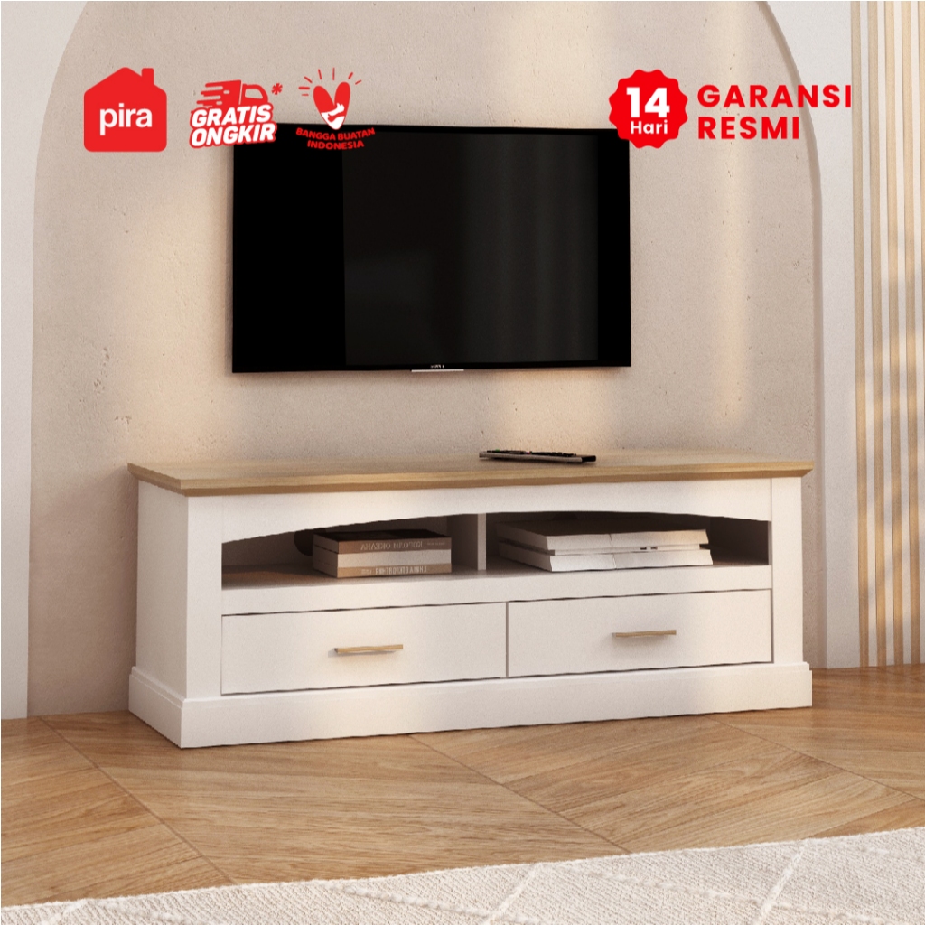 Pira - Arsenal TV120 Meja TV/Rak TV Kayu Terang Putih - White - Yellow Oak