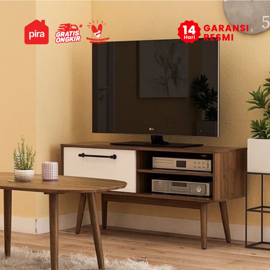 Pira Bavarian - Odmund TV120 Meja TV/Rak TV Kayu Gelap Putih - Brown Walnut - White