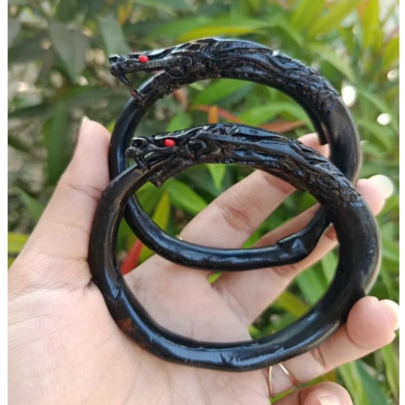 Gelang akar bahar ukir naga sisik akar bahar hitam asli ukiran original