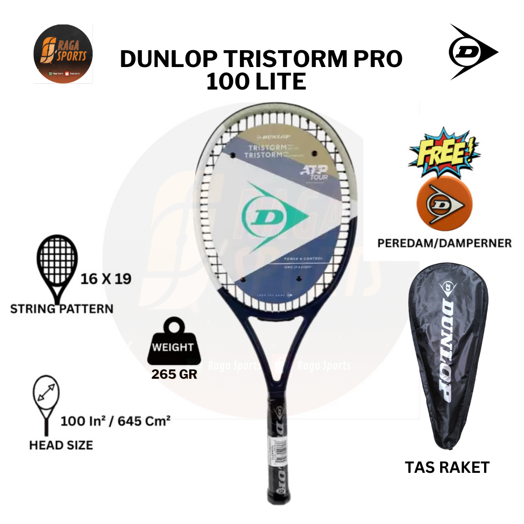 Raket Tenis Dunlop Tristorm Pro 100 Lite Raket Tenis Beginner Pemula Free Tas Dampener Raga Sports
