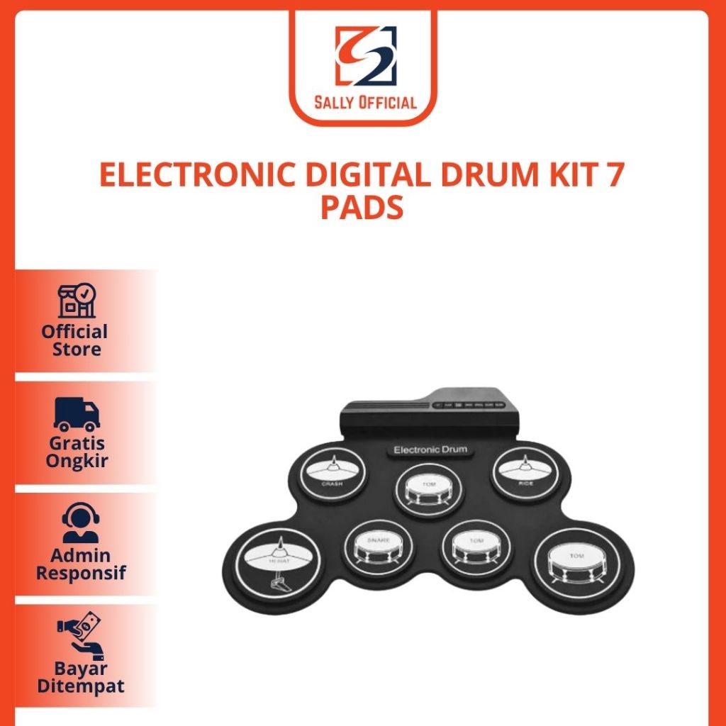 Drum Eletrik Electronic Digital Drum Kit 7 Pads Folding USB Power
