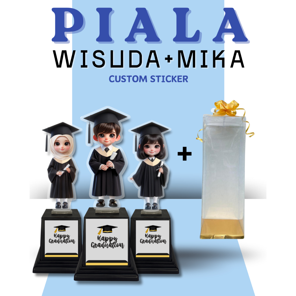 Piala Akrilik Wisuda Plus Mika Custom Sticker Ucapan untuk souvenir Hadiah Kelulusan/Perpisahan