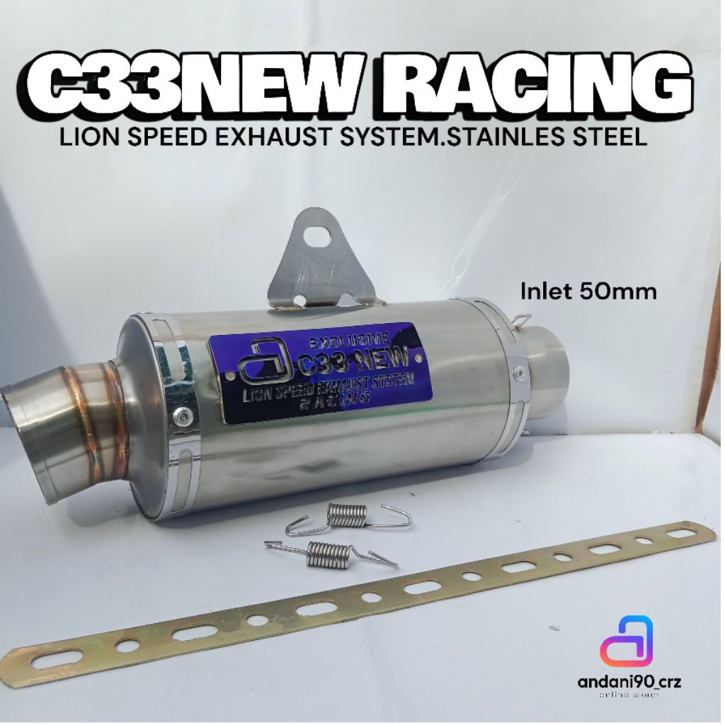 Silincer knalpot New C33 Racing inlet 38mm dan 50mm Stainless steel CLD