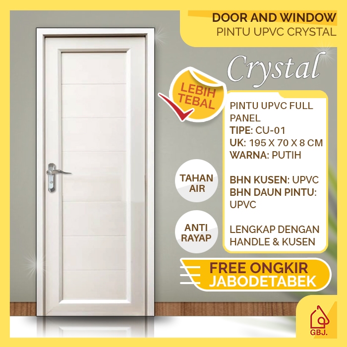 PINTU UPVC 195 X 70 CRYSTAL CU 01 + KUSEN + HANDLE / PINTU RUMAH & KAMAR MANDI UPVC TEBAL