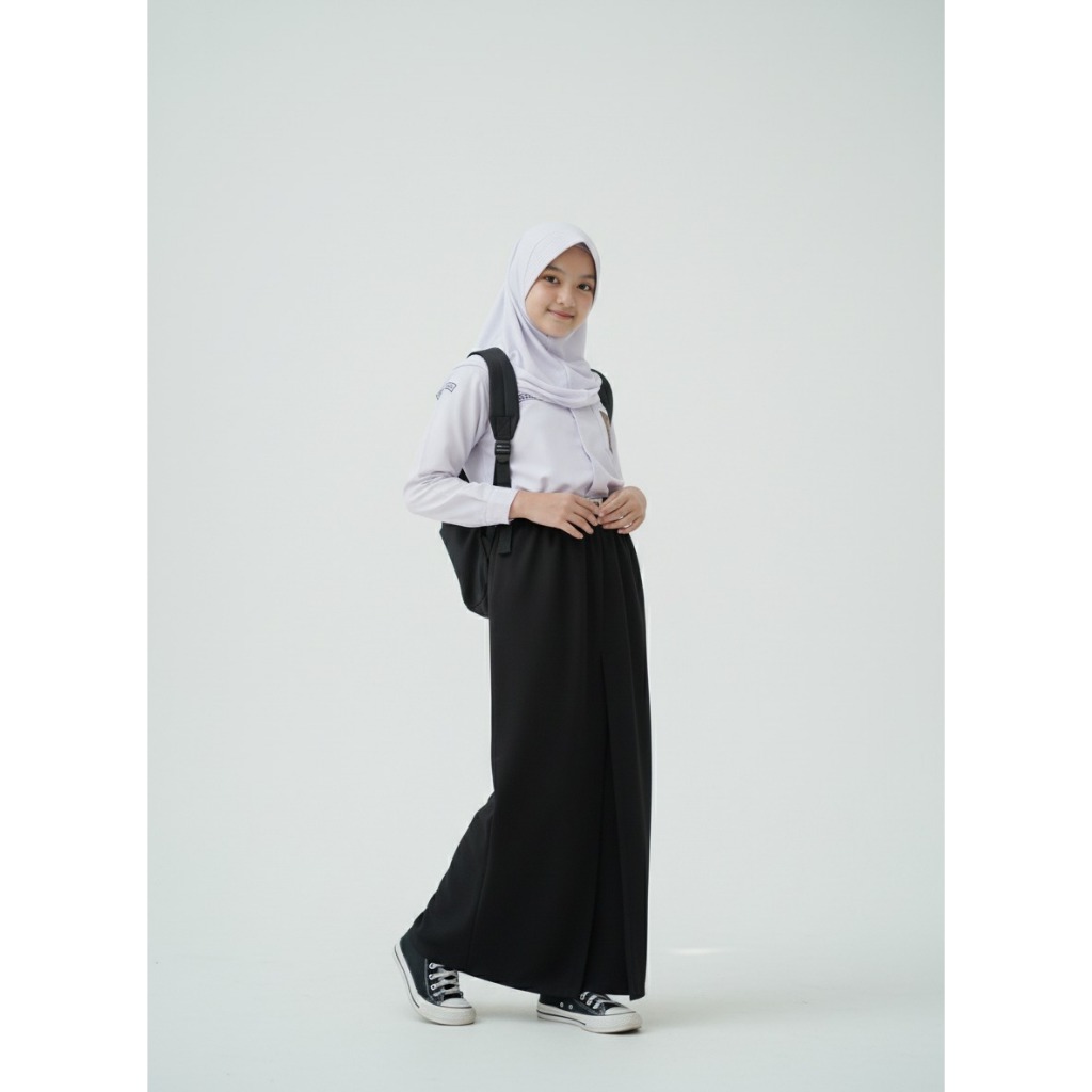 PROMO ROK HITAM PANJANG BAHAN DRILL MODEL SPAN 1 PINGGANG TANPA KARET SERAGAM SEKOLAH SMP PEREMPUAN