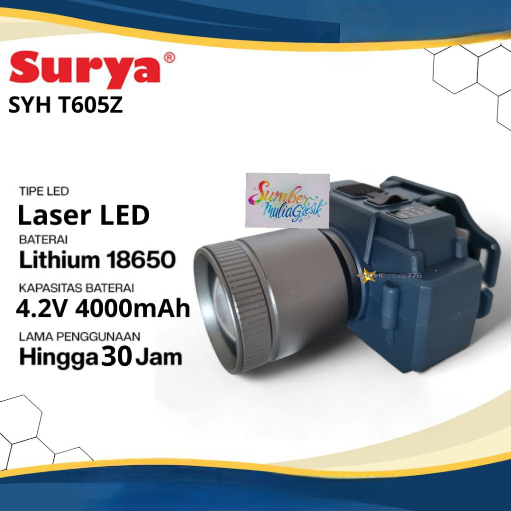 Senter Kepala Zoom SURYA SYH T605Z Lampu Cahaya Putih Super Terang 60W 60 Watt Water Resistant