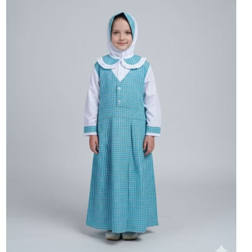 Seragam TK PAUD KOTAK KOTAK BIRU PUTIH COWOK DAN CEWEK FREE HIJAB