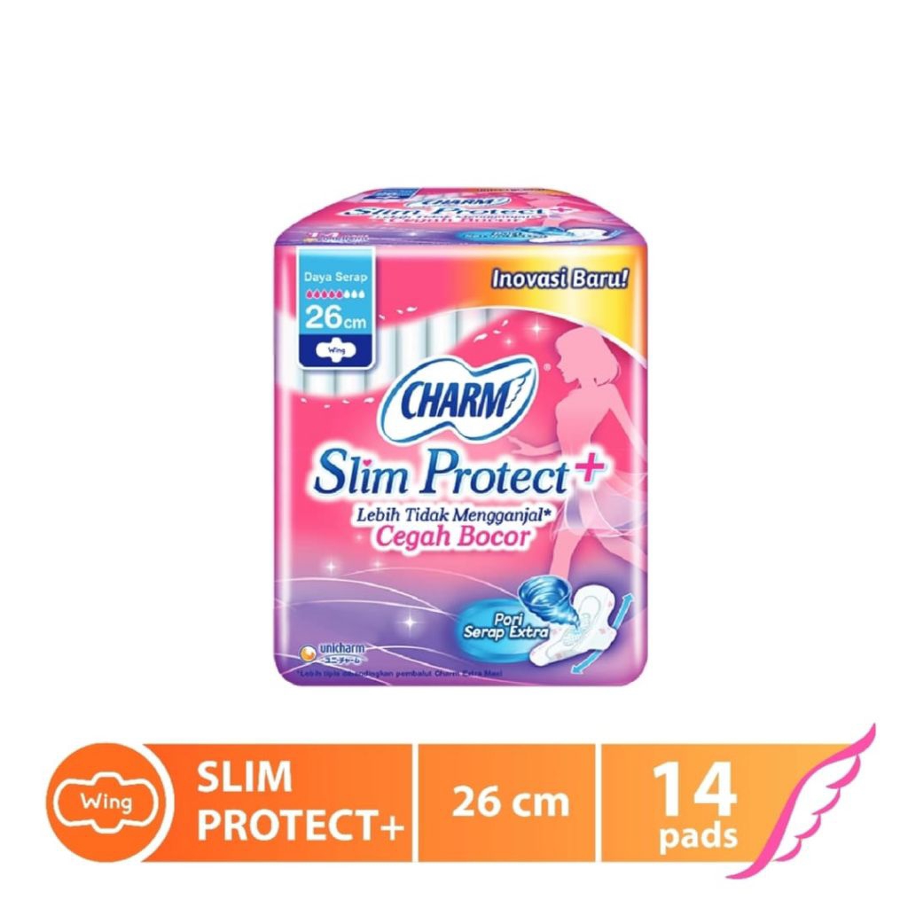 CHARM SLIM PROTECT + WING LONG 26CM ISI 14 LEBIH TIPIS ATAU SLIM PEMBALUT WANITA