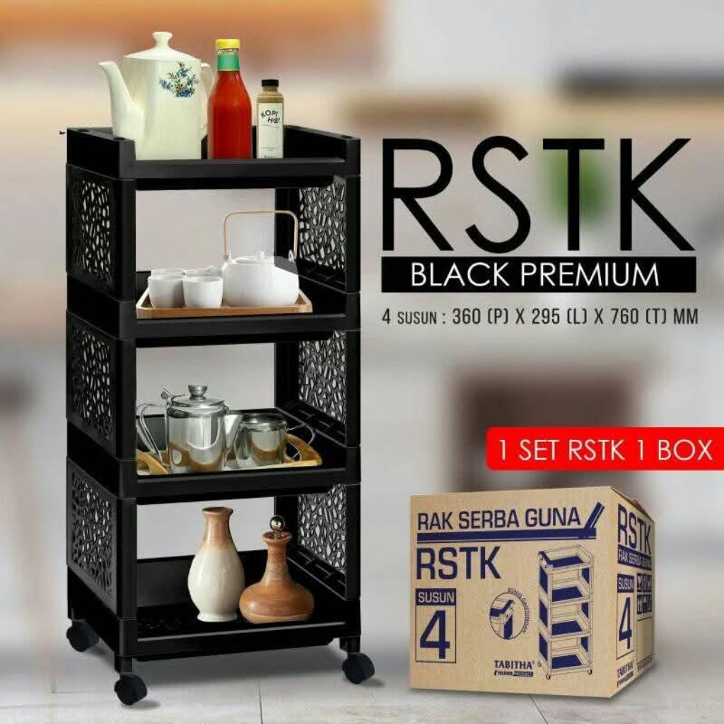 Rak Yoyo 4 Susun Plastik Serbaguna dengan Roda Rak Plastik 4 Susun Multifungsi Minimalis Bahan Plast