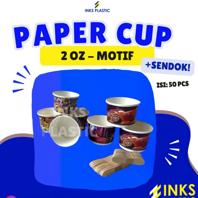 PAPER CUP 2 OZ ICE CREAM GAMBAR CUP ES KRIM 2OZ + SENDOK