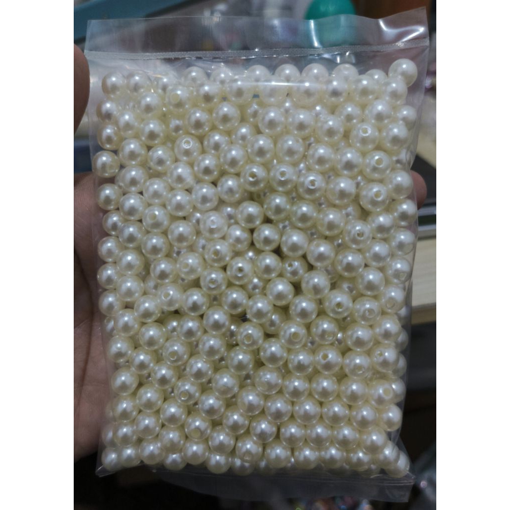 (Manik Premi) Bulat Mutiara Putih Tulang 8 MM