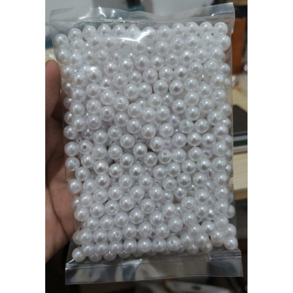 (Manik Premi) Bulat Mutiara Putih Cerah 8 MM