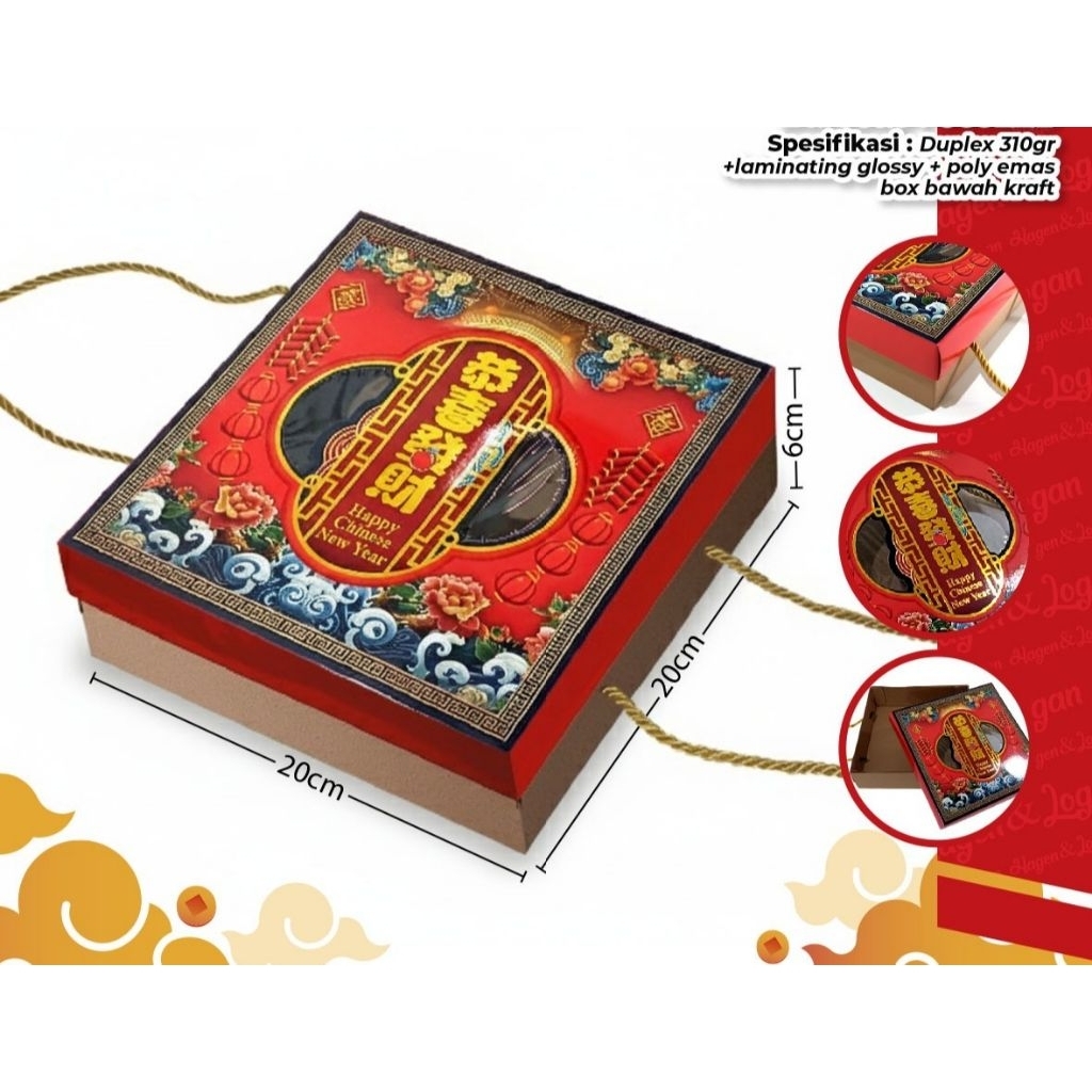 box kotak dus kue imlek dus kue lapis brownies kue imlek uk 20x20x6cm dus handle imlek