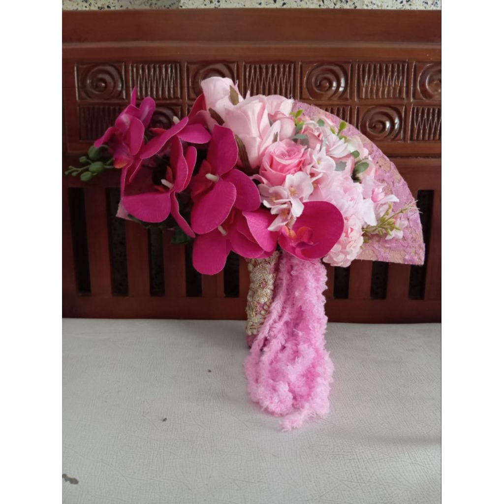 Fan Bouquet Premium Bunga Buket Pengantin Hand BouquetWedding Artificial Orchid Pernikahan Preweddin