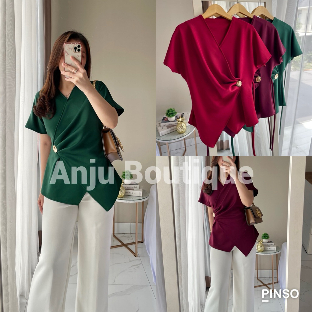 Atasan Merah Natal Imlek CNY Wanita Baju Natal Imlek Blouse Legan Pendek Wanita Atasan Blouse