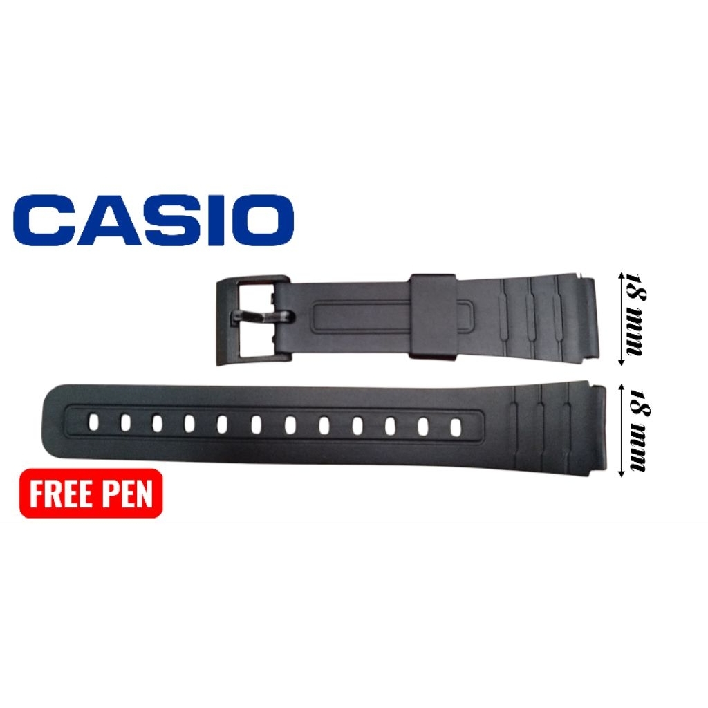 Tali jam tangan Casio F-91W dan Q&Q uk18 pengait plastik hitam polos