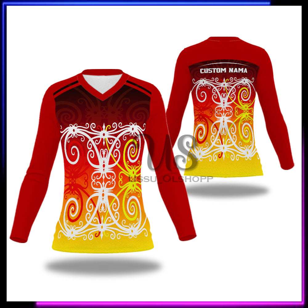 Jersey Batik Dayak Kaos Wanita Motif Batik Kaos Batik Kalimantan Lengan Panjang