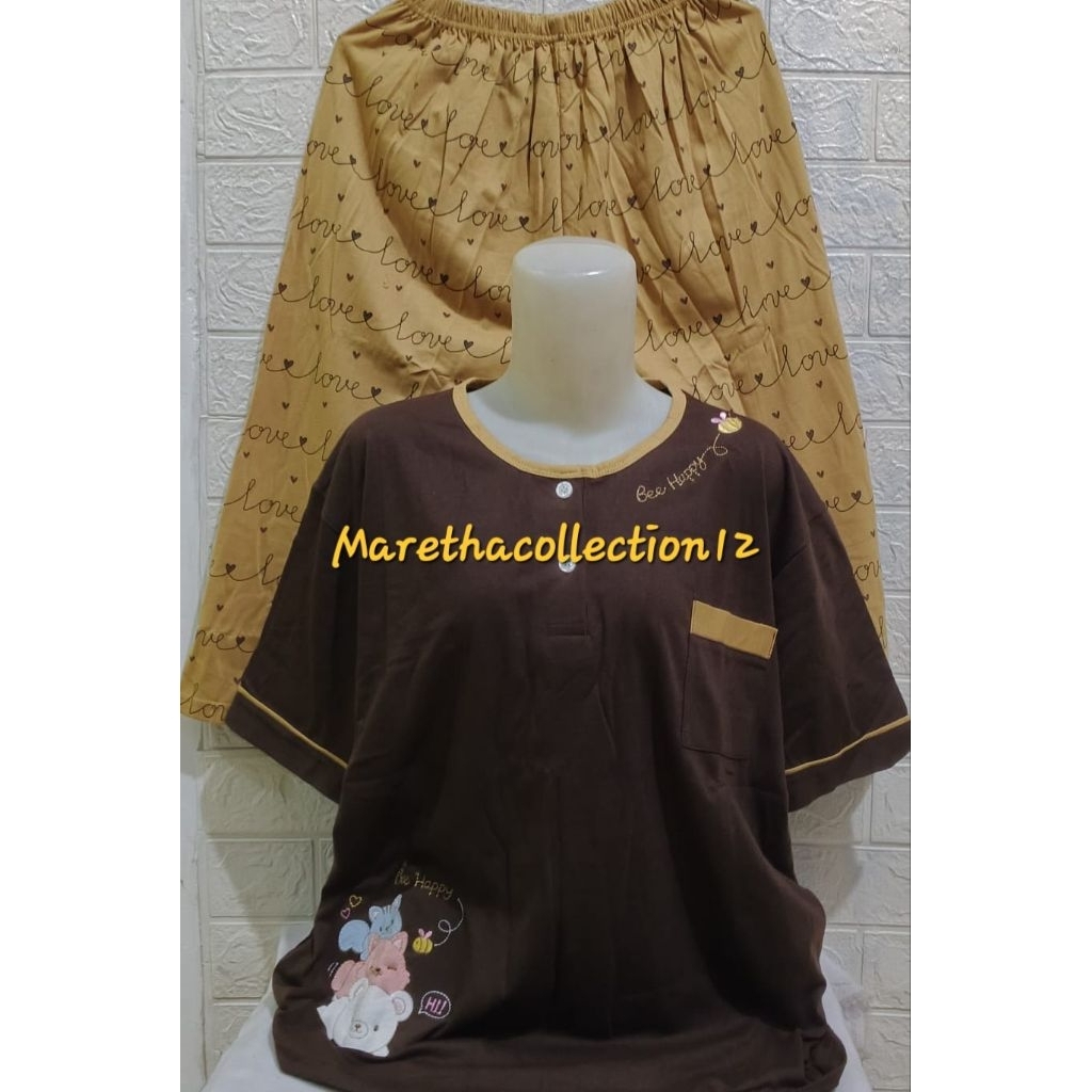 babydoll amro 3/4 jumbo label putih / setelan baby doll piyama wanita dewasa lengan pendek celana pe