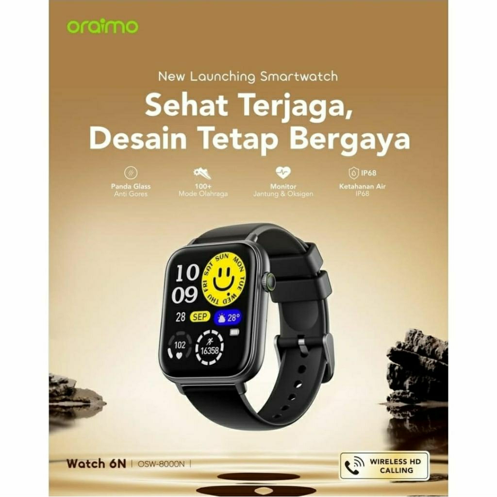 SMARTWATCH ORAIMO 6N OSW-8000N Jam Tangan Pintar IP68 BT5.3 With Panda Gass Auto Glare Dan Mode Olah