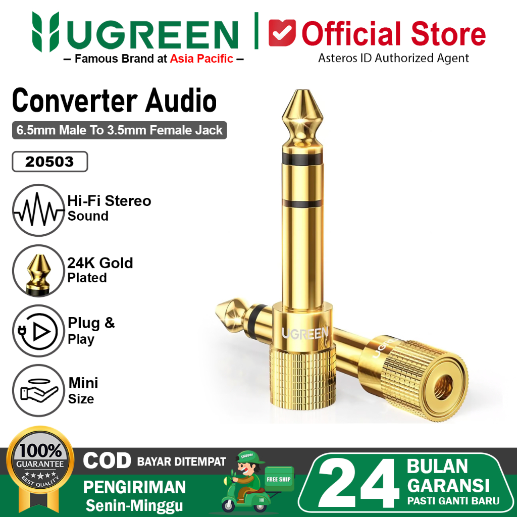 UGREEN Converter Audio 6.35mm Male To 3.5mm Female Adapter 20503