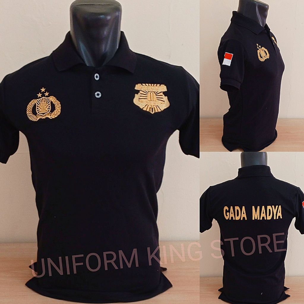 KAOS GADA MADYA HITAM TERBARU FULL BORDIR - KAOS KERAH GADA MADYA HITAM BORDIR - KAOS GADA MADYA